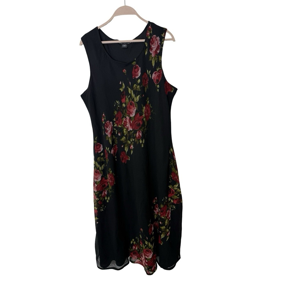 Y2K American Angel Black Floral Grunge Cami Maxi Dress Womens 2X rose